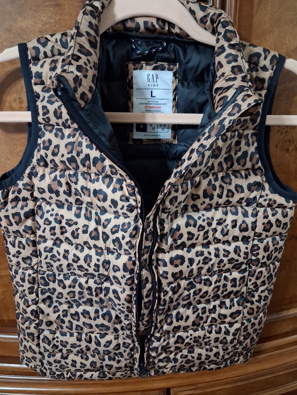 GAP Leopard Print Puffer Vest - Tan and Black